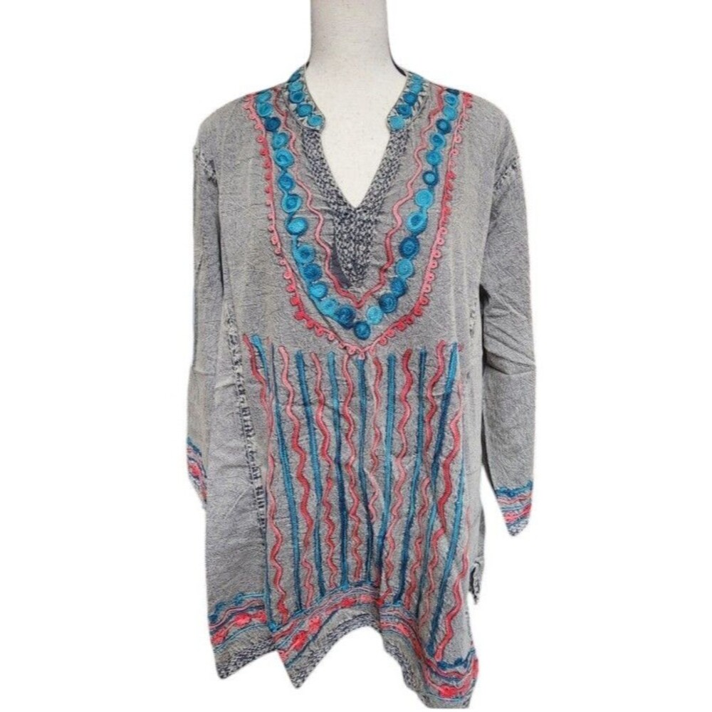 Parsley & Sage Embroidered Boho Peasant Top Size 2X Hippie Long Sleeve